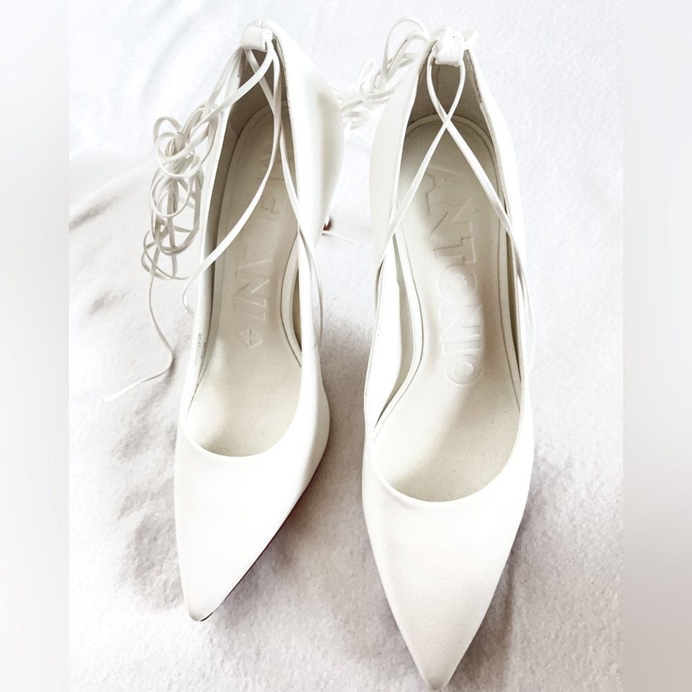 Elegant White Heels with Lace-up Design